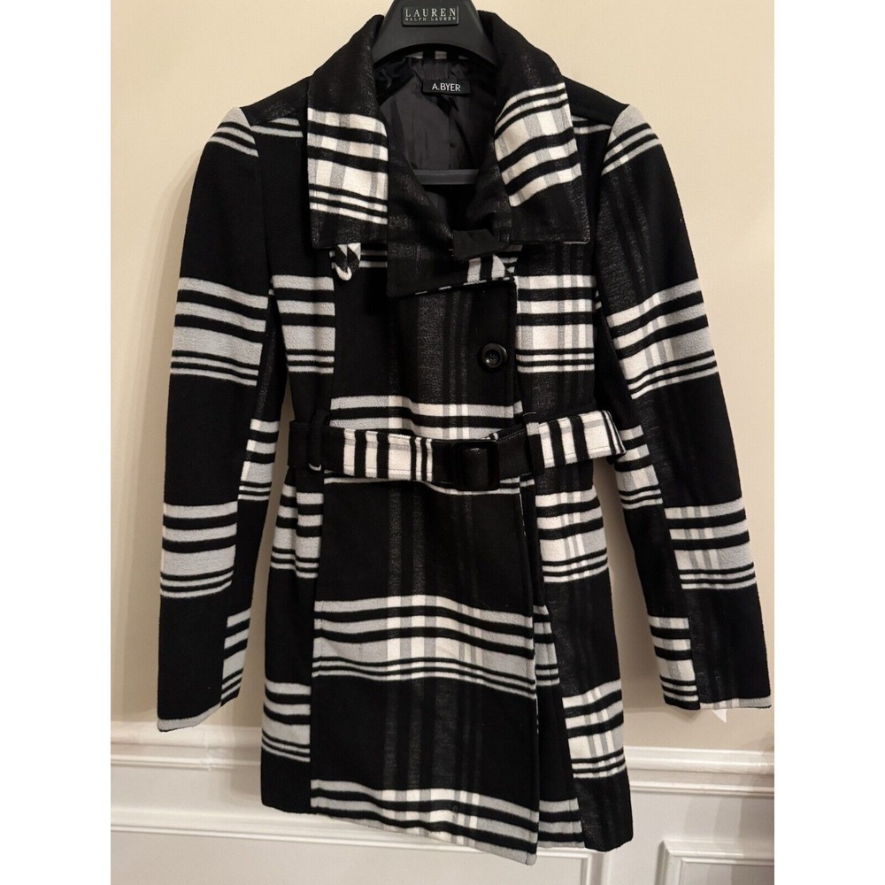 A. Byer Plaid Wool Blend Double Breasted Women's Pea Coat, Medium 0084